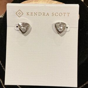 Kendra Scott Gorgeous Silver Tone Arden Trillion Crystal Stud Earrings-EUC